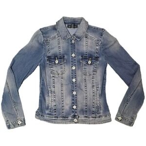 INC Denim Jacket Womens S Blue Excellent Stretch Button Front Medium Wash (U)